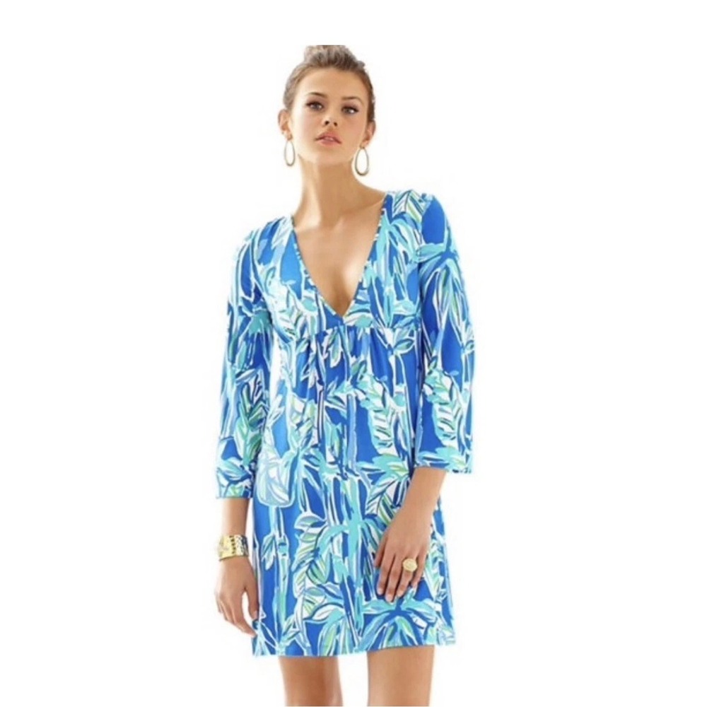 Lilly Pulitzer Blue Tropical Leaf Long Sleeve Dress